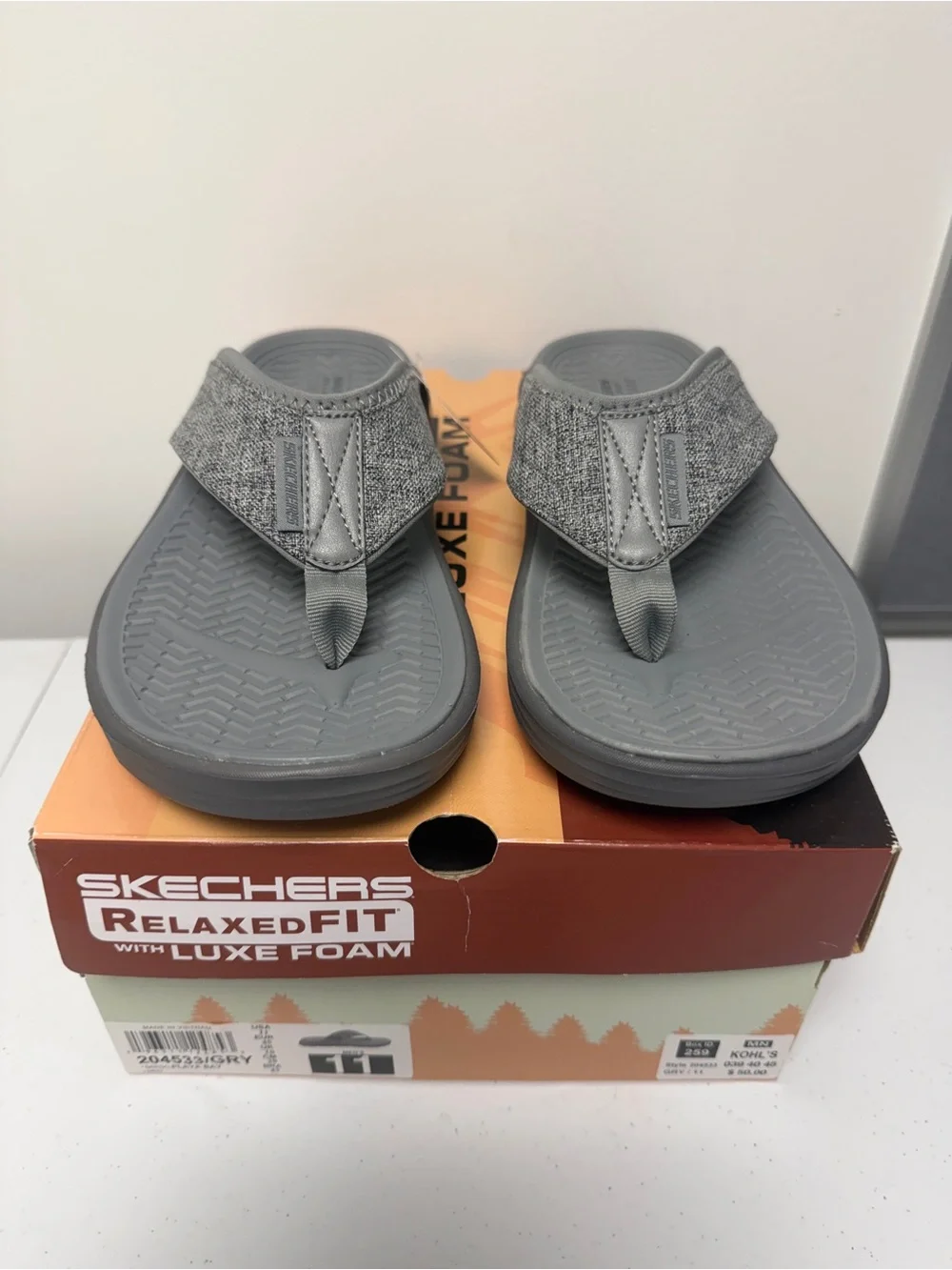 Skechers Men’s Playa Bay Grey Sandals Size 11 NWT